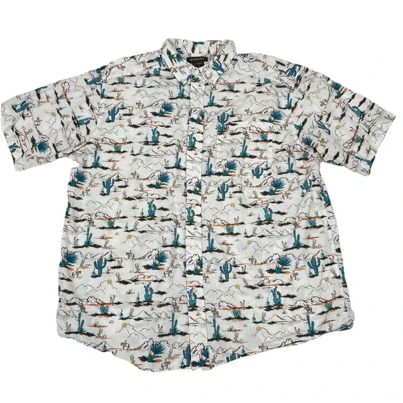 Ariat Krish Shirt Desert Cactus Print Mens XL White Short Sleeve Button Up - Picture 2 of 11